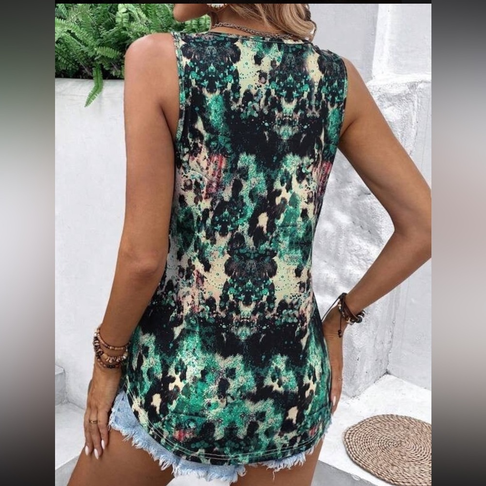 Brand new Teal Leopard Tan Lace Vneck Tank! - Picture 3 of 12